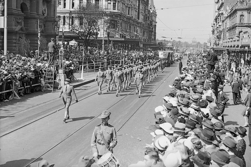 Red Cross march. Matron Sage leads A.I.F. nurses.
