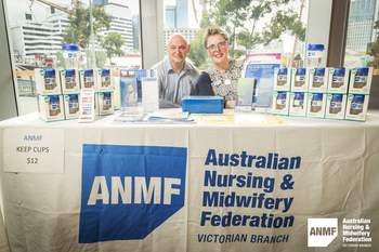 The ANMF   sponsor table at the ANMF Health and Environmental Sustainability Conference, 2018. Photograph by Chris Hopkins