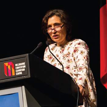 Energy, Environment and Climate Change Minister Lily D’Ambrosio speaking at the sixth annual ANMF (Vic Branch) Health and Environmental Sustainability Conference.