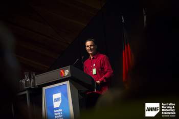 Mark Rumble OAM at the ANMF Health and Environmental Sustainability Conference, 2018. Photograph by Chris Hopkins