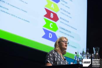 Libby McFarland at the ANMF Health and Environmental Sustainability Conference, 2018. Photograph by Chris Hopkins
