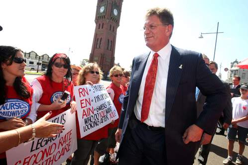 Members protested when then Premier Ted Baillieu visited Camperdown.