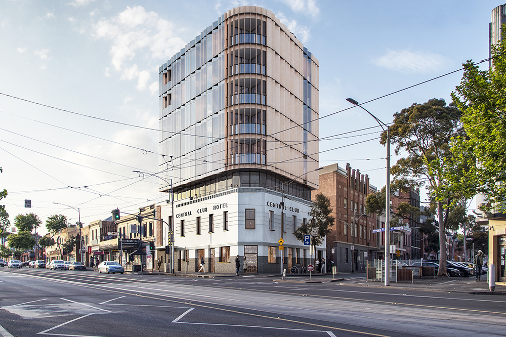 An artist’s impression of the Central Club Hotel proposed redevelopment to build short-term accommodation for ANMF members.