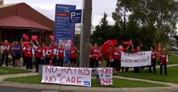 Members and the community protesting in Wodonga