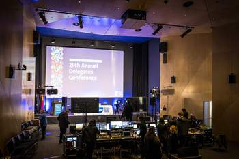 The technological set-up at the Carson Conference Centre. Photo: Chris Hopkins