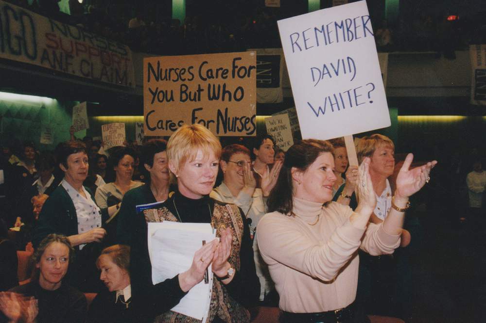 Nurses clapping at Dallas Brooks Hall