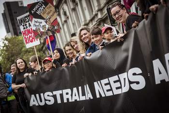 23/10/18 Image of the ANMF participation in the 'Change the Rules' rally in Melbourne. Photograph by Chris Hopkins