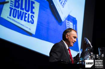 David Little from Little Blue Towels at the ANMF Health and Environmental Sustainability Conference, 2018. Photograph by Chris Hopkins