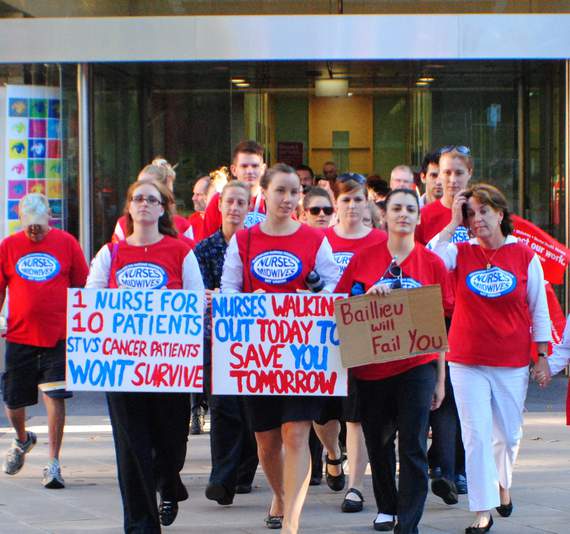 Nurses walking out of St Vincent’s Hospital.
