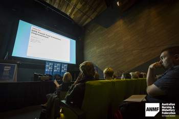 The Gunderson Story video screening at the ANMF Health and Environmental Sustainability Conference, 2018. Photograph by Chris Hopkins