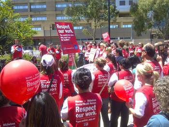 ANMF (Vic Branch) Secretary Lisa Fitzpatrick speaking at the Monash Health 'Respect our Work' community rally Health 