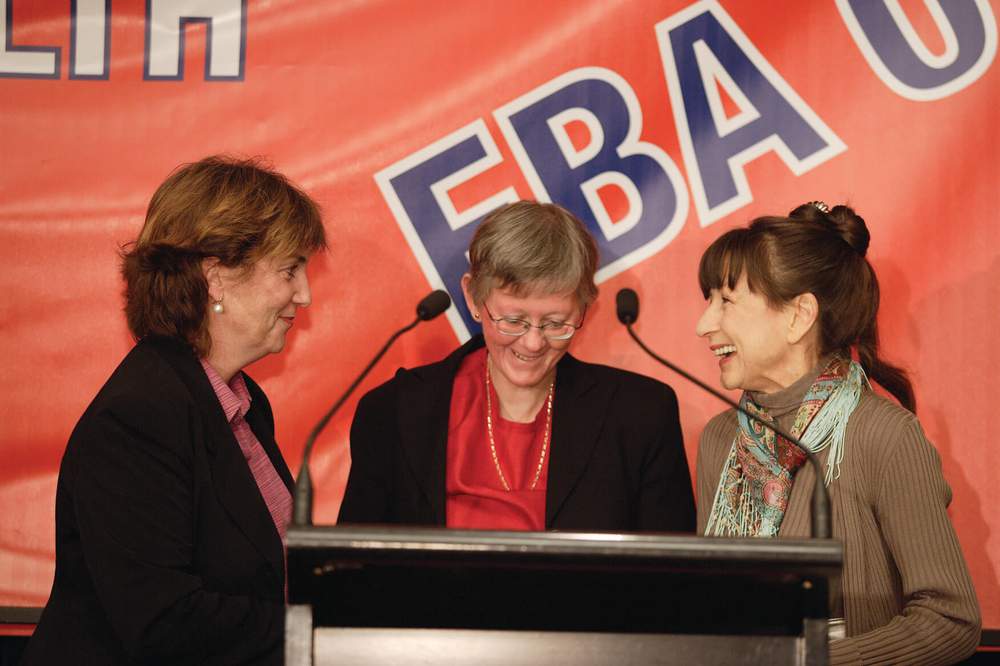 ANMF (Vic Branch) Secretary Lisa Fitzpatrick, then Injured Nurses Support Group President Elizabeth Langford and Patron of the INSG Judith Durham.