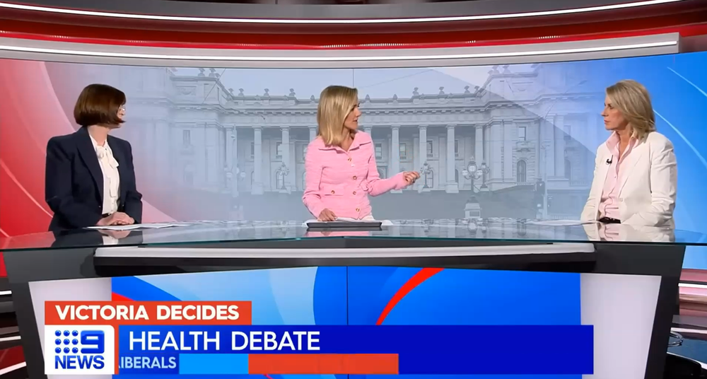 Debate between Victorian Health Minister Mary-Anne Thomas and Opposition health spokesperson Georgie Crozier on Channel 9 on Monday 7 November 2022.