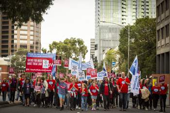ANMF members rally in 2019 to change the rules to quarantine funding for private aged care nurses and carers and their wages.