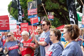 Rallying outside the office of Federal Member for Monash Russell Broadbent. Photo: Penny Stephens