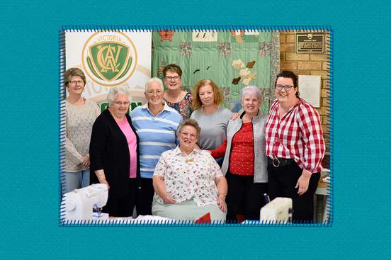 From left: Drouin CWA members Noeline France, Elva Vincent, Loraine Knight, Angela Locke, Toby Mitchell, Margaret Owens, Sinead Hickmott and Yvonne Tindle (sitting). Photos: Kerrie Marriott Anderson