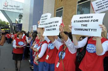 Royal Melbourne nurses were the first to walk out in February 2012 to save  ratios.