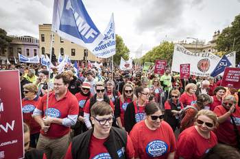 23/10/18 Image of the ANMF participation in the 'Change the Rules' rally in Melbourne. Photograph by Chris Hopkins