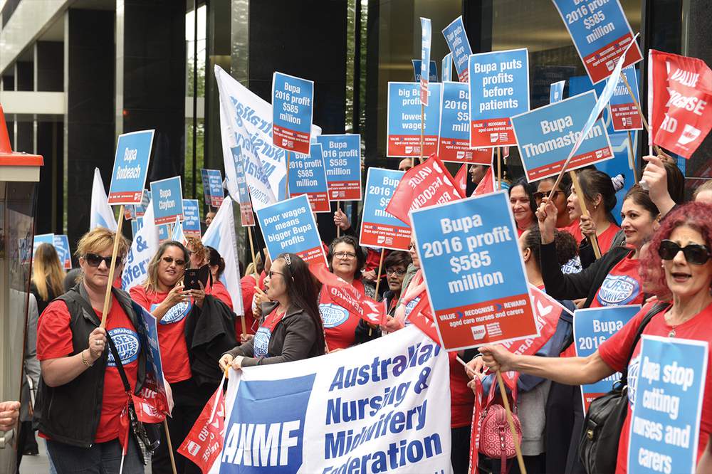 2016 Bupa nurses and carers rally outside Bupa’s head office