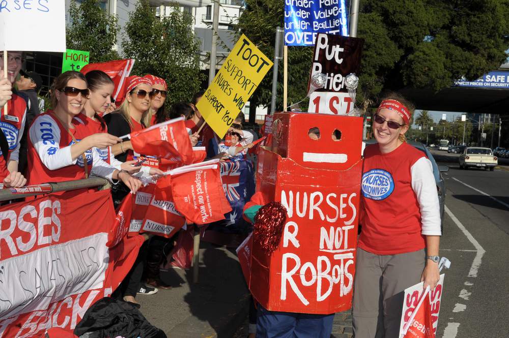 The Alfred nurses ‘Respect our Work’ walk out on 7 March 2011.